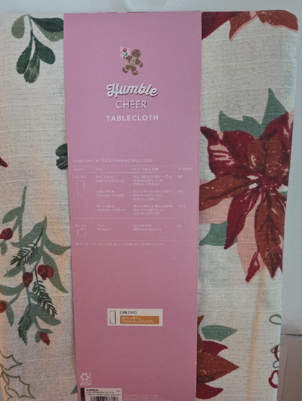 St. Nicholas Square NWT 'Humble Cheer' Tablecloth, Pointsetta, Oblong - Picture 4 of 6